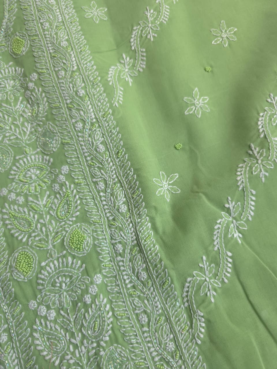 Green Cotton Full set with superfine handwork and embellishments
