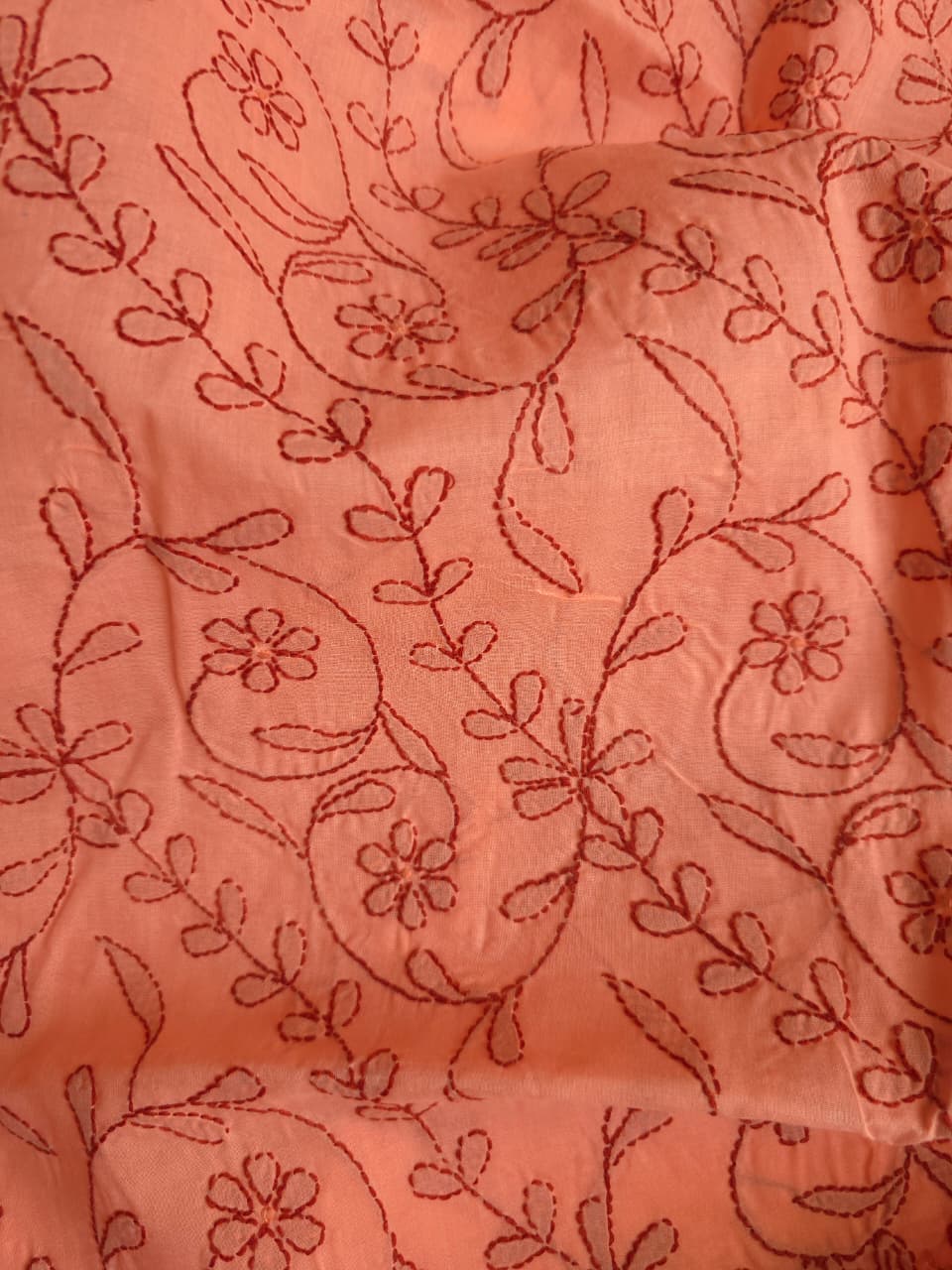Orange  Rust combination cotton full set with fine chikankari
