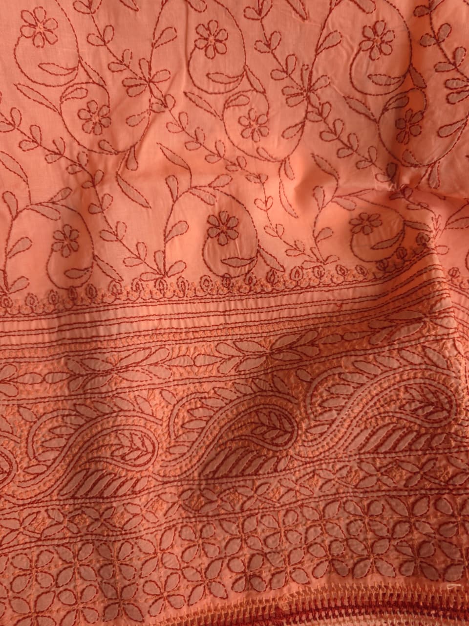 Orange  Rust combination cotton full set with fine chikankari
