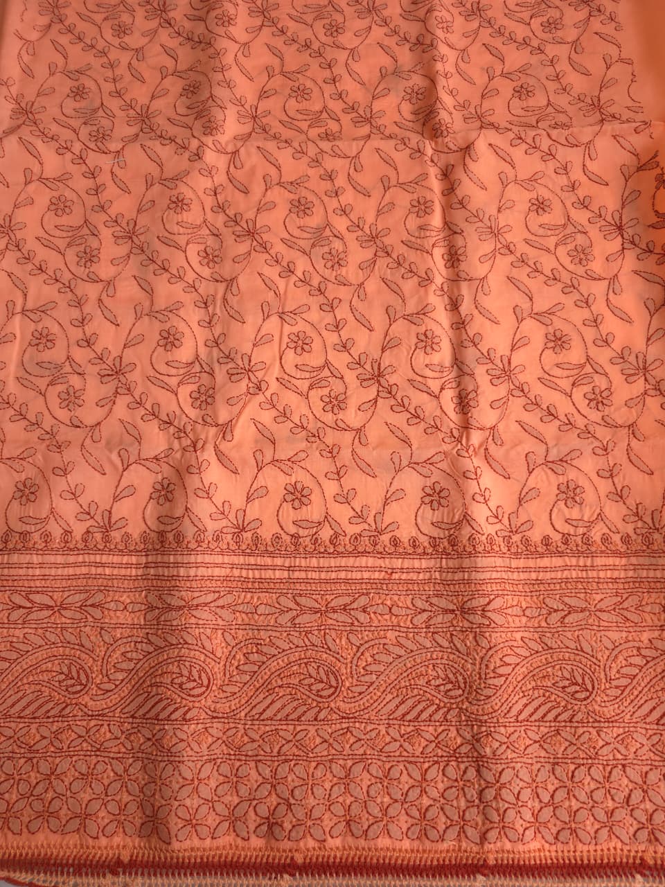 Orange  Rust combination cotton full set with fine chikankari