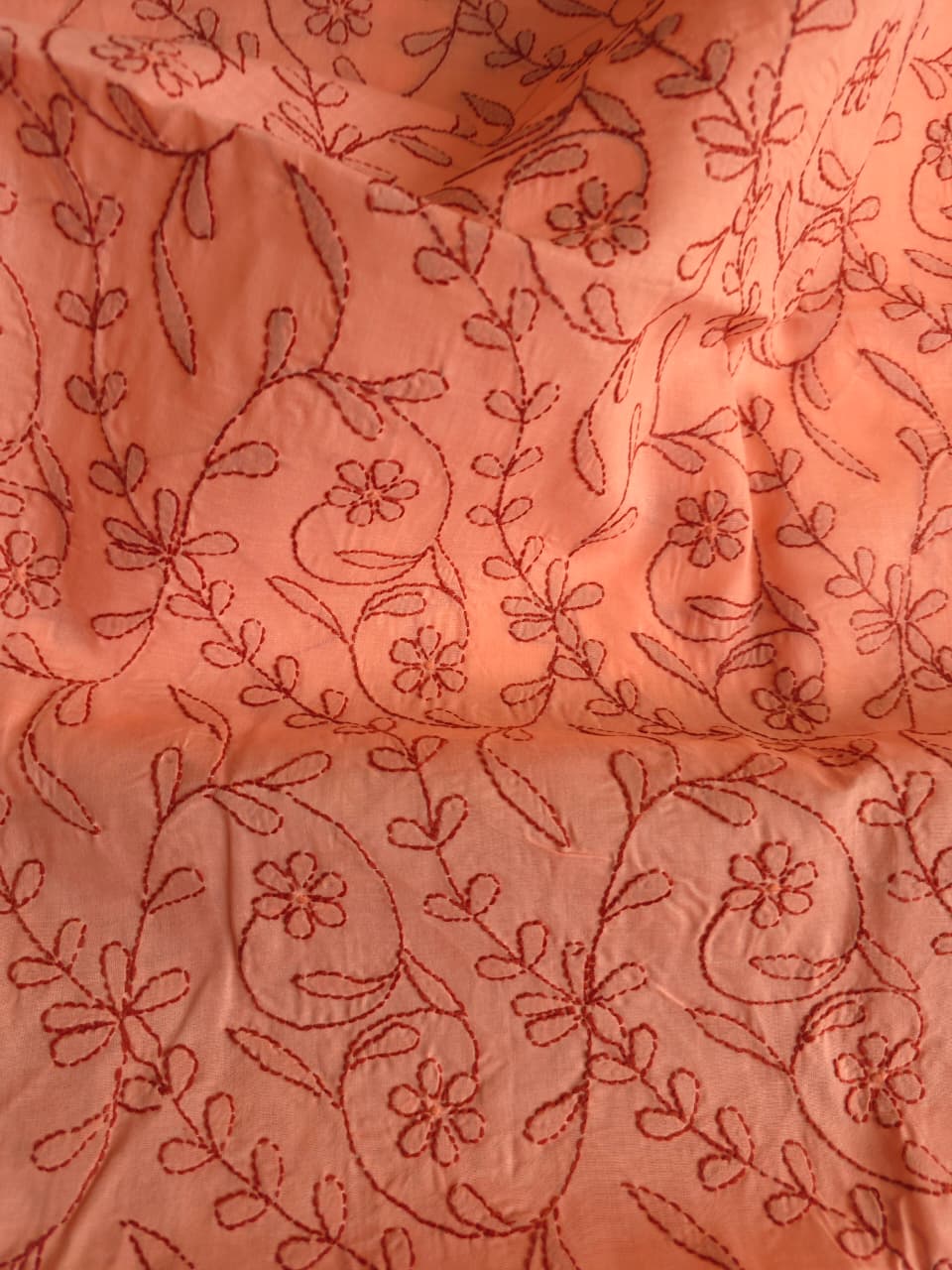 Orange  Rust combination cotton full set with fine chikankari