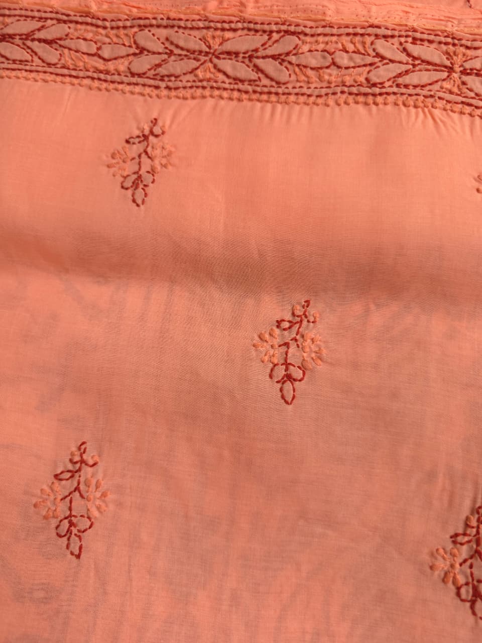 Orange Rust combination cotton full set with fine chikankari