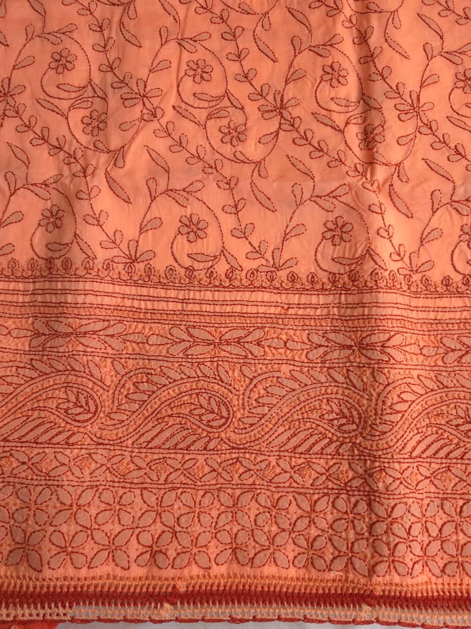 Orange  Rust combination cotton full set with fine chikankari