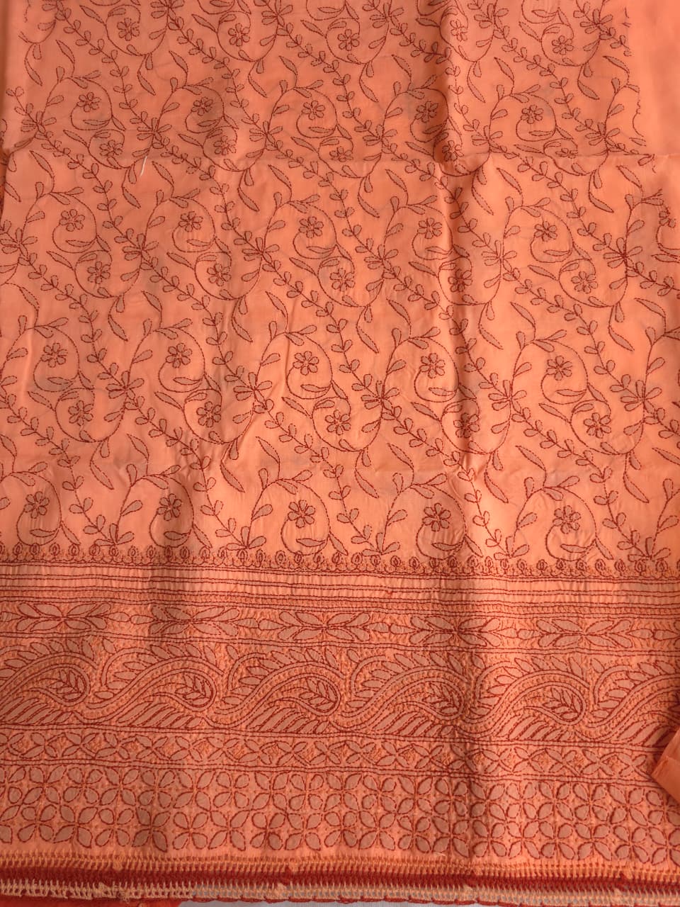 Orange Rust combination cotton full set with fine chikankari