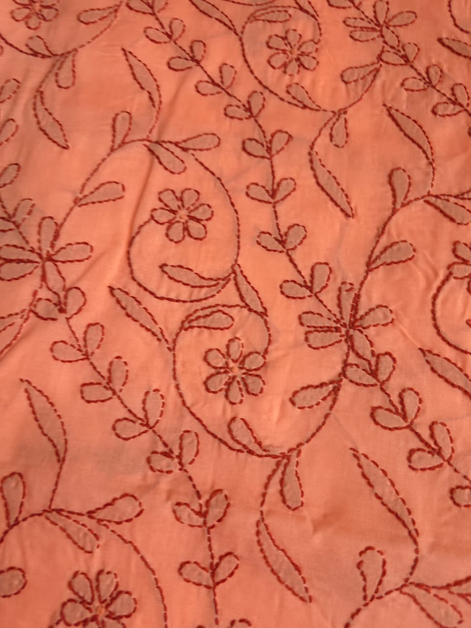Orange  Rust combination cotton full set with fine chikankari