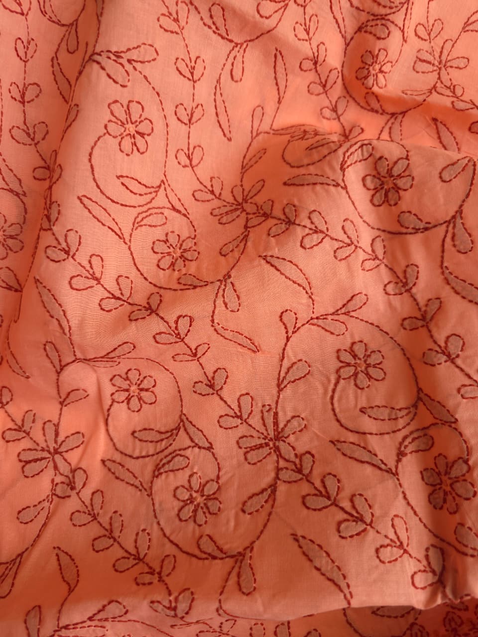 Orange Rust combination cotton full set with fine chikankari