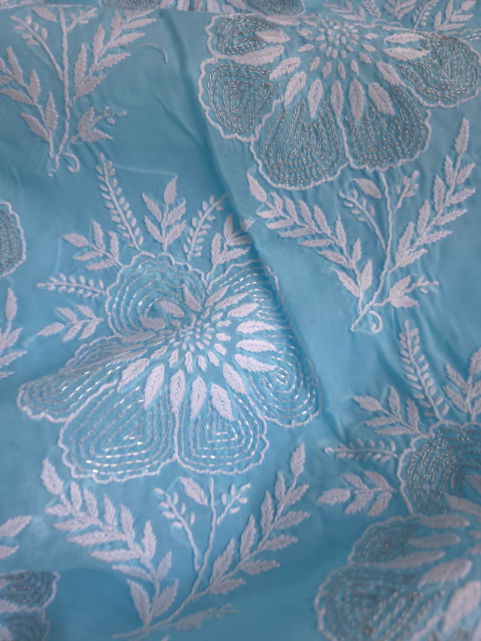 Sky Blue cotton Set with gorgeous handwork and embellishments