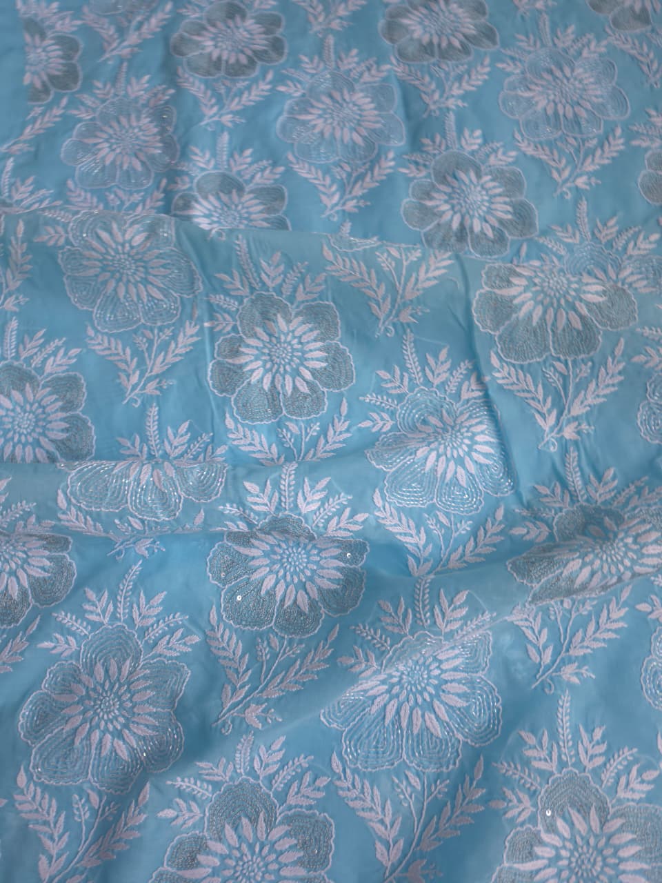 Sky Blue cotton Set with gorgeous handwork and embellishments