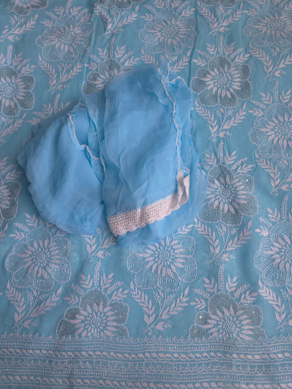 Sky Blue cotton Set with gorgeous handwork and embellishments