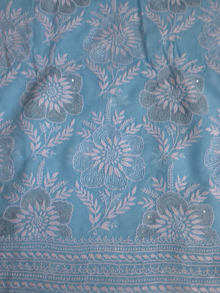 Image of Sky Blue cotton Set with gorgeous handwork and embellishments