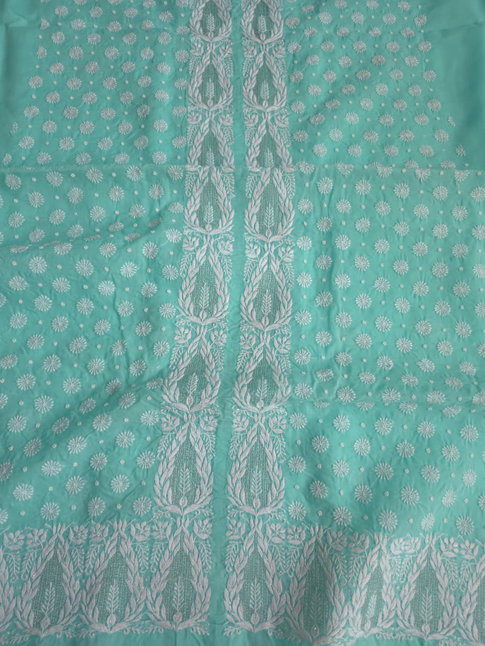 Sea Green Cotton Full set with handwork chikankari and add on