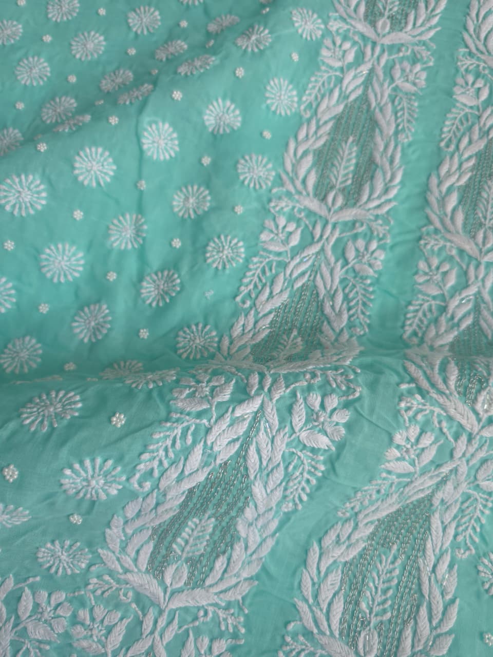 Sea Green Cotton Full set with handwork chikankari and add on