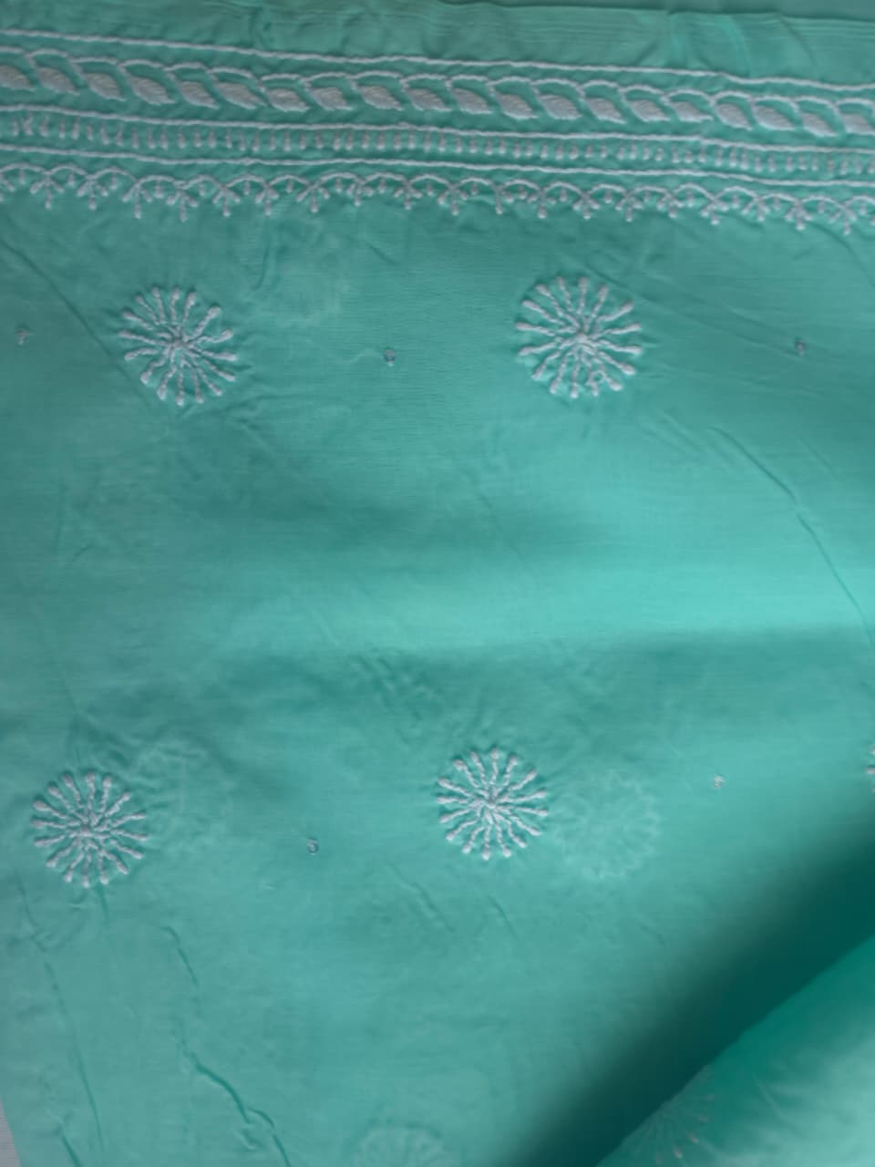 Sea Green Cotton Full set with handwork chikankari and add on