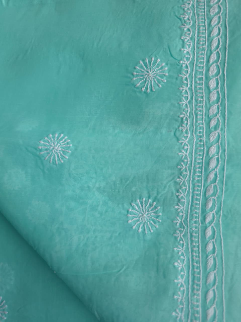 Sea Green Cotton Full set with handwork chikankari and add on