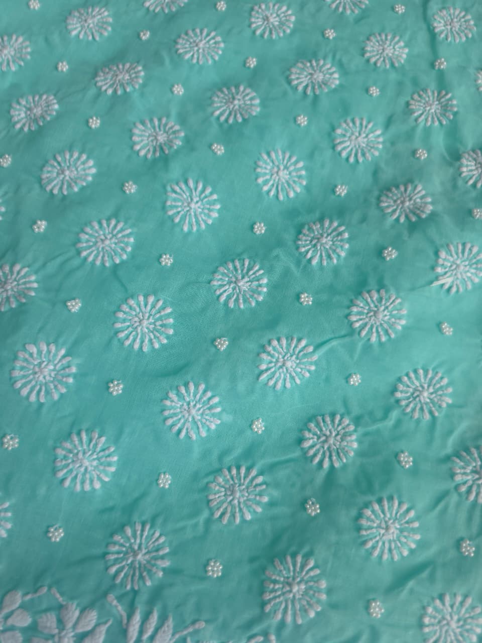Sea Green Cotton Full set with handwork chikankari and add on