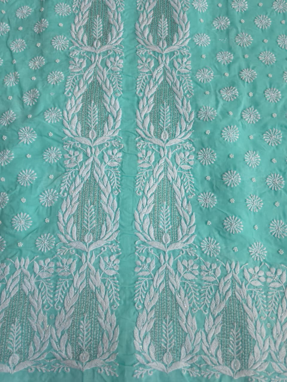 Sea Green Cotton Full set with handwork chikankari and add on