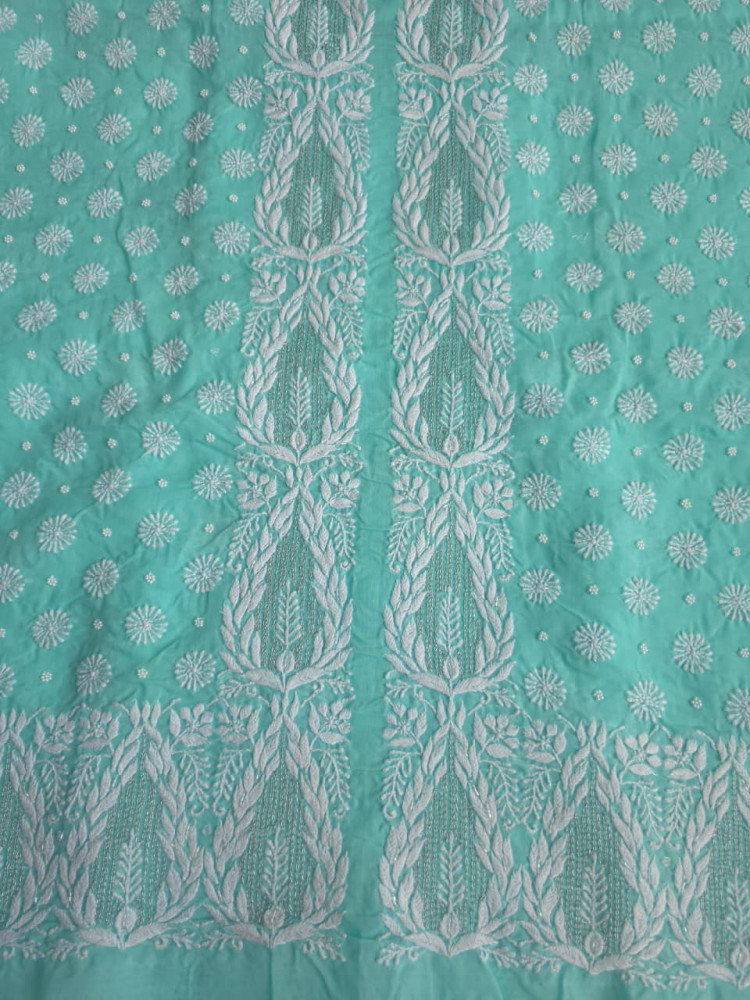 Image of Sea Green Cotton Full set with handwork chikankari and add on