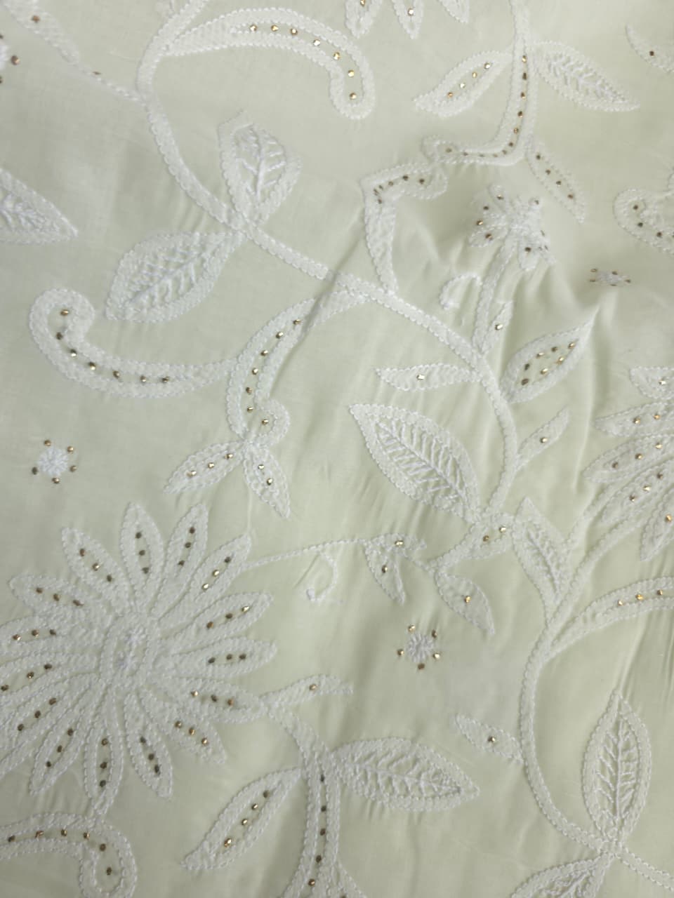Creamy off white cotton full set with fine chikankari and Mukaish