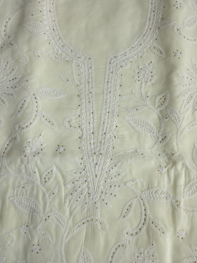 Image of Creamy off white cotton full set with fine chikankari and Mukaish