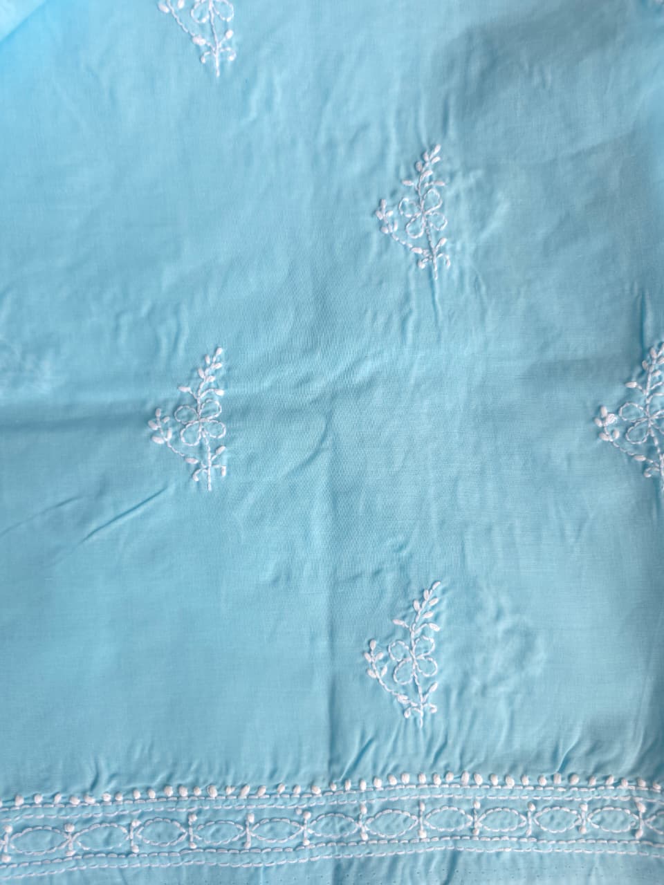 Sky Blue cotton full set with finest handwork