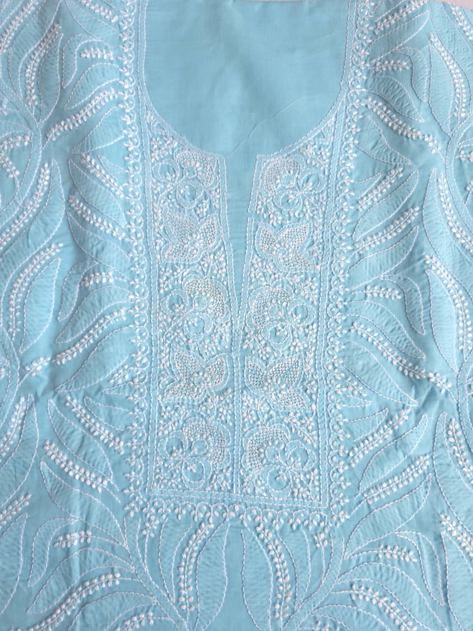 Sky Blue cotton full set with finest handwork