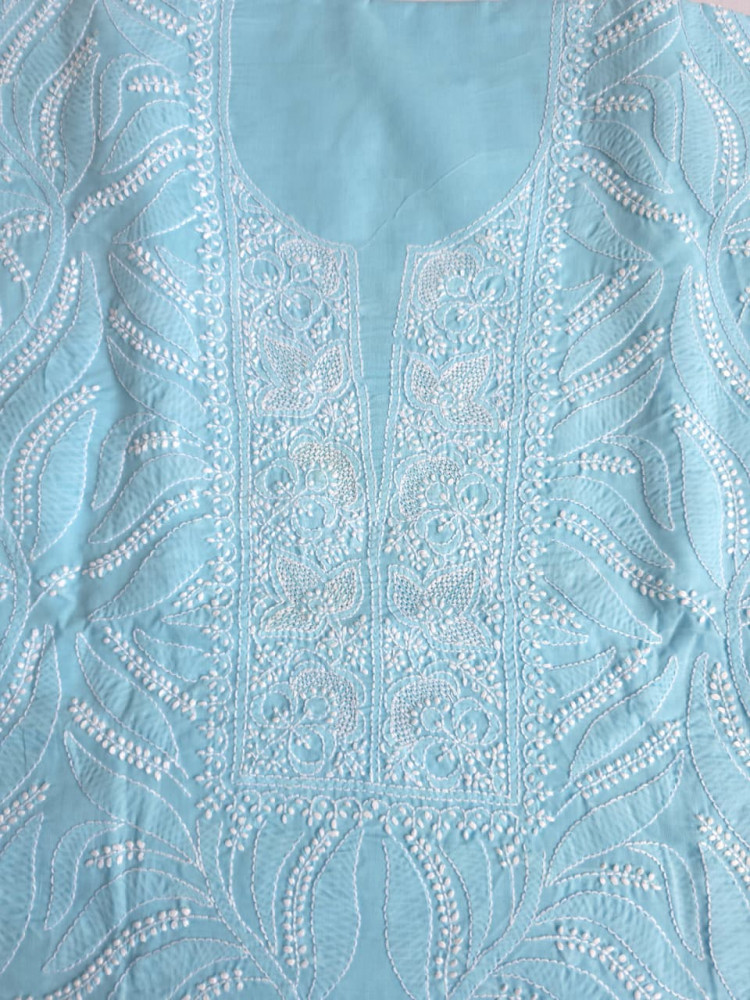 Image of Sky Blue cotton full set with finest handwork
