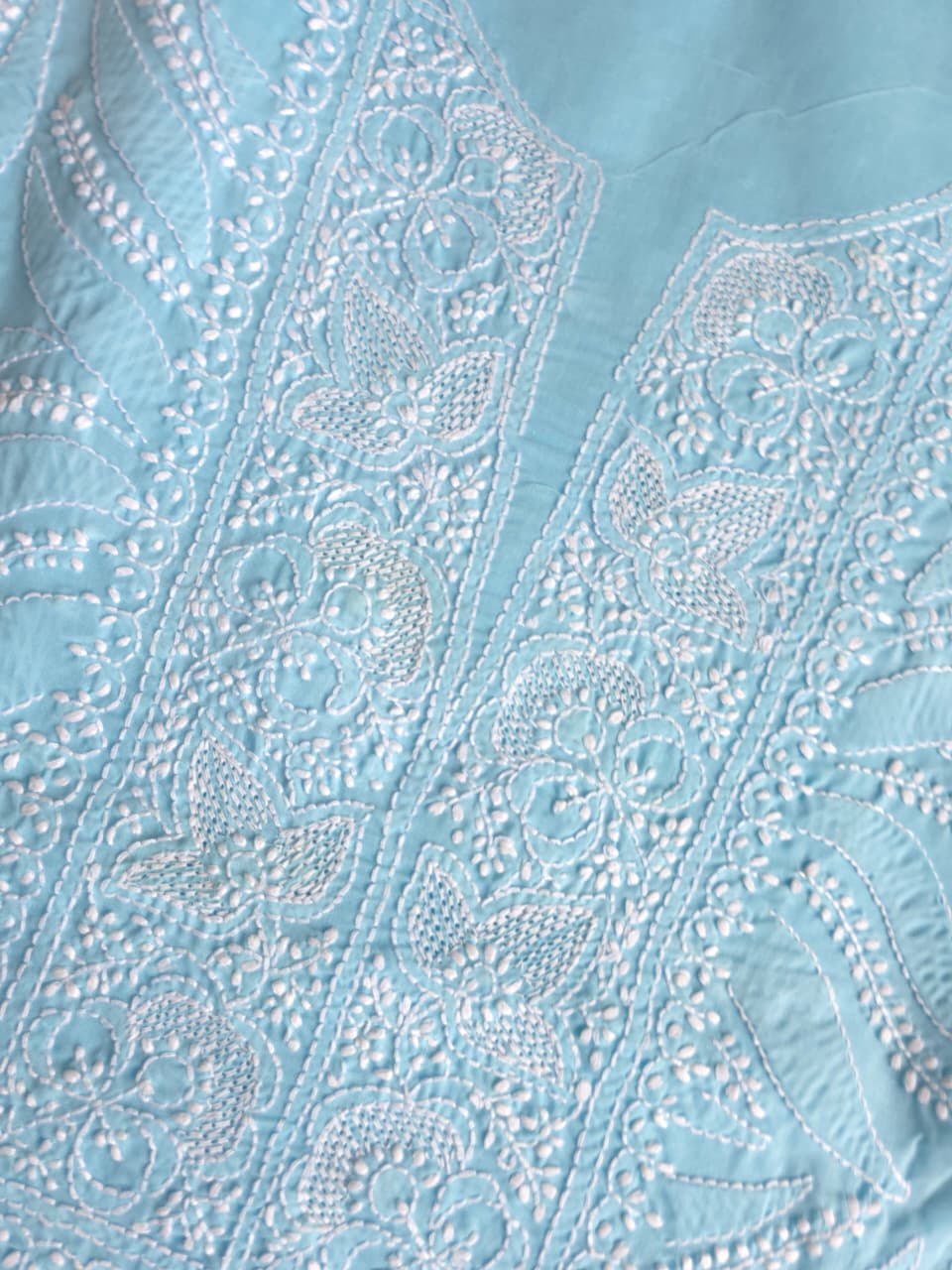 Sky Blue cotton full set with finest handwork