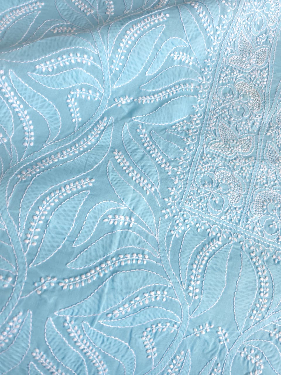 Sky Blue cotton full set with finest handwork