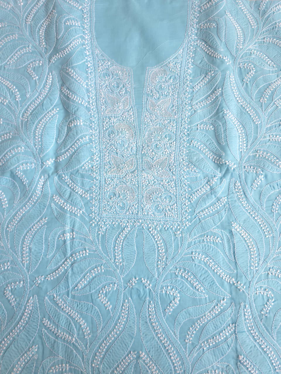 Sky Blue cotton full set with finest handwork