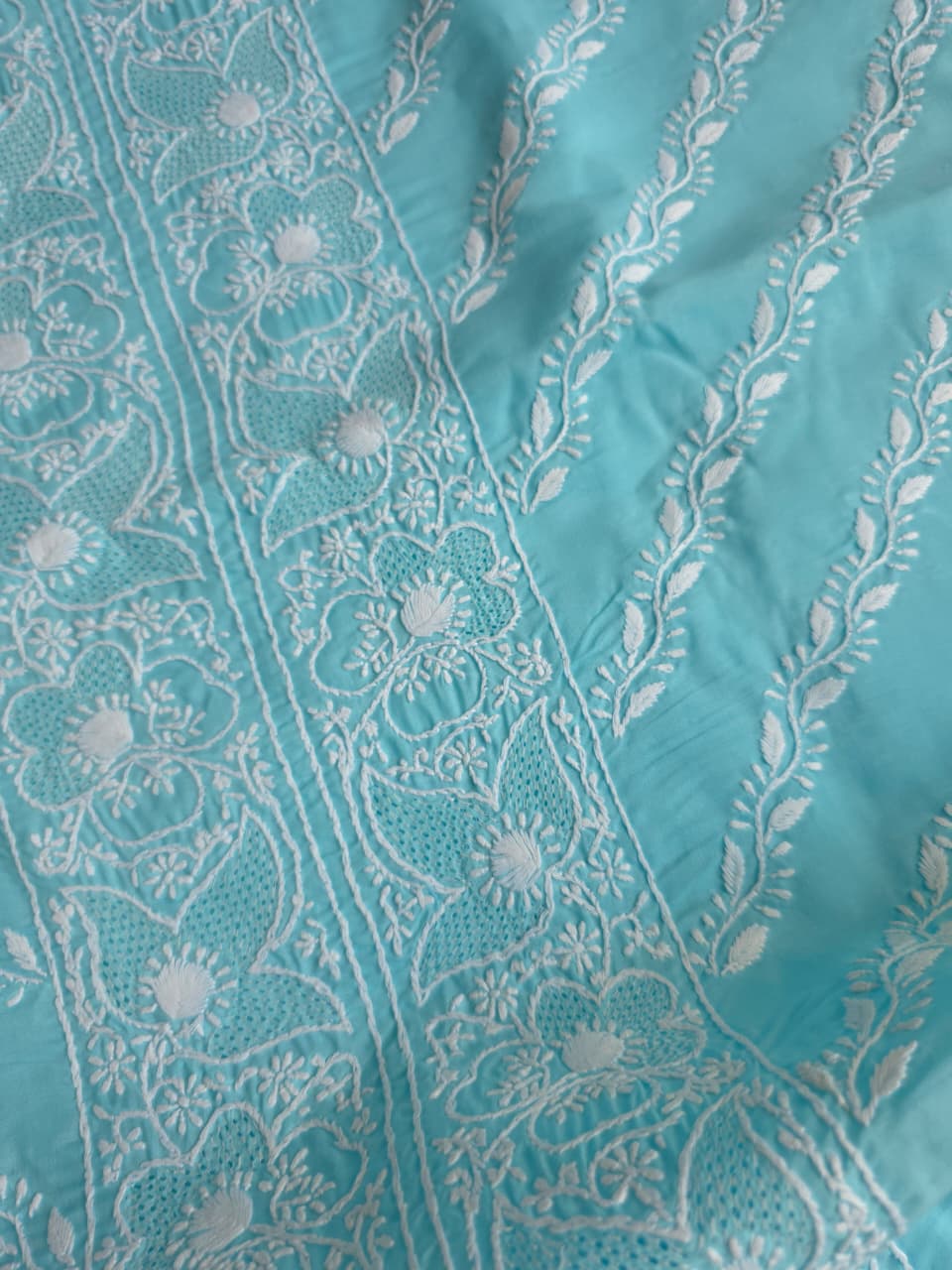 Sky blue cotton set with jaaliwork