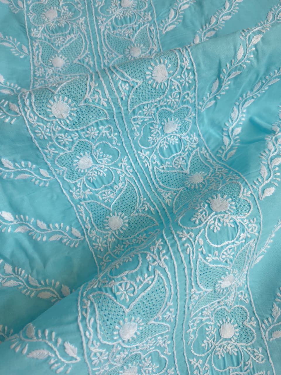 Sky blue cotton set with jaaliwork