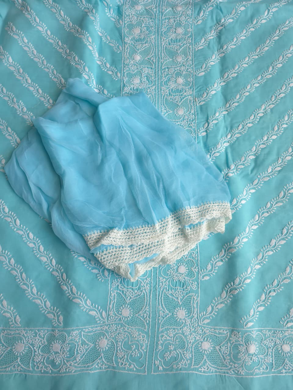 Sky blue cotton set with jaaliwork