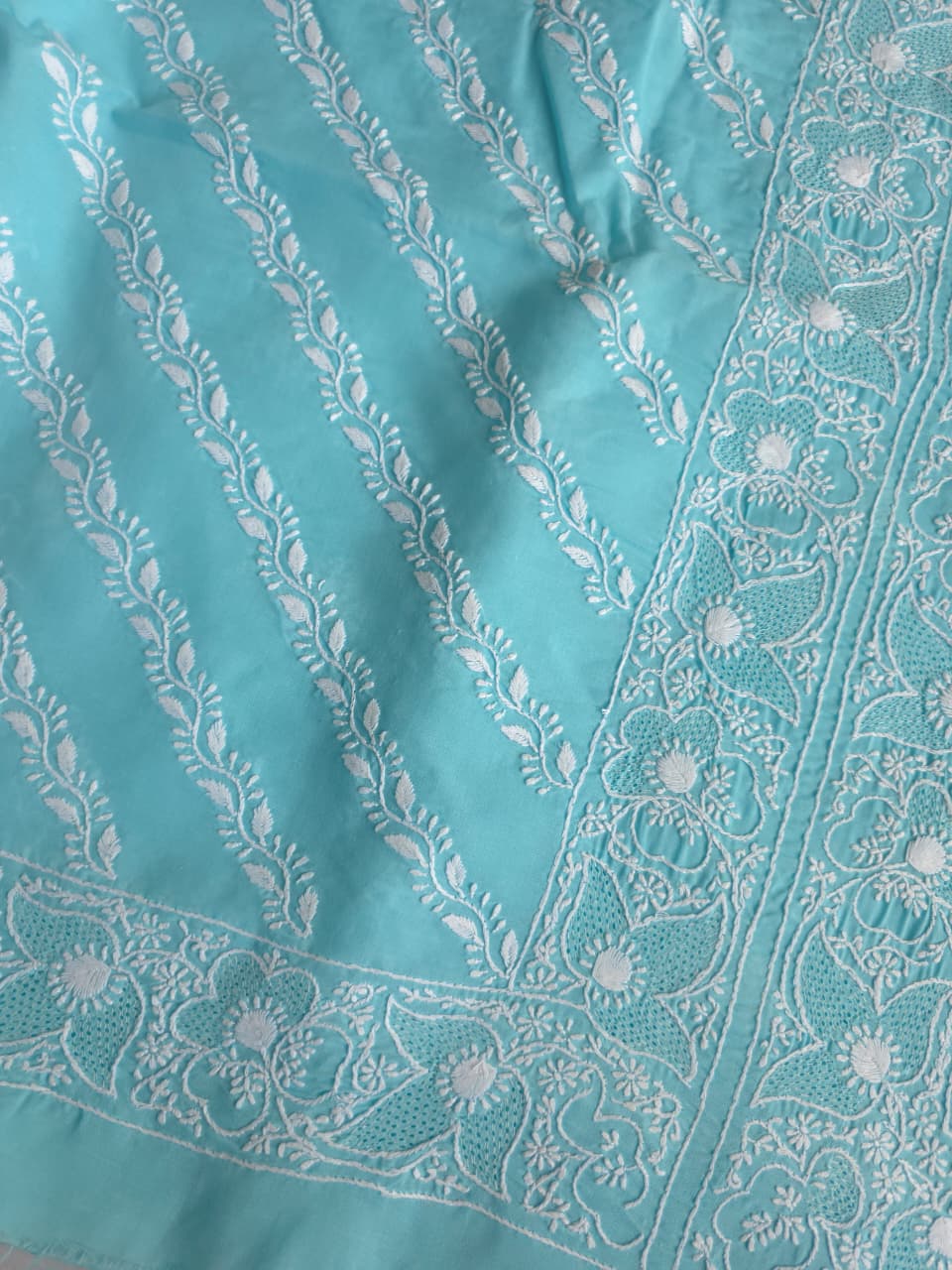Sky blue cotton set with jaaliwork