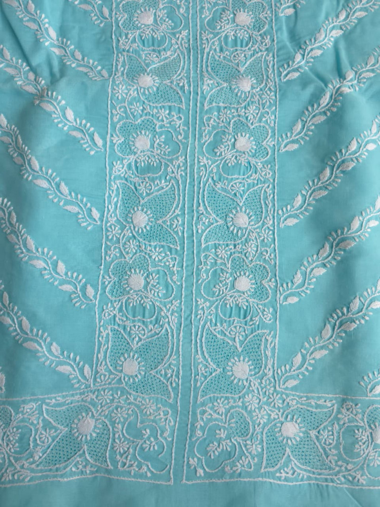Image of Sky blue cotton set with jaaliwork