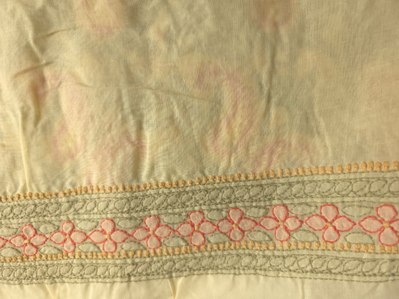 Beige Color cotton designer Suit with contrast chikankri