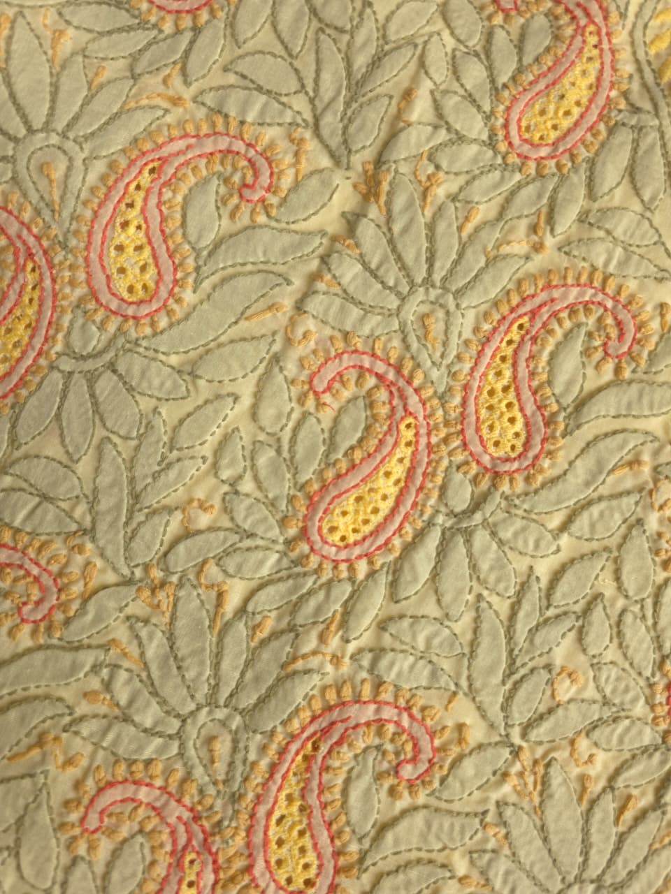 Beige Color cotton designer Suit with contrast chikankri