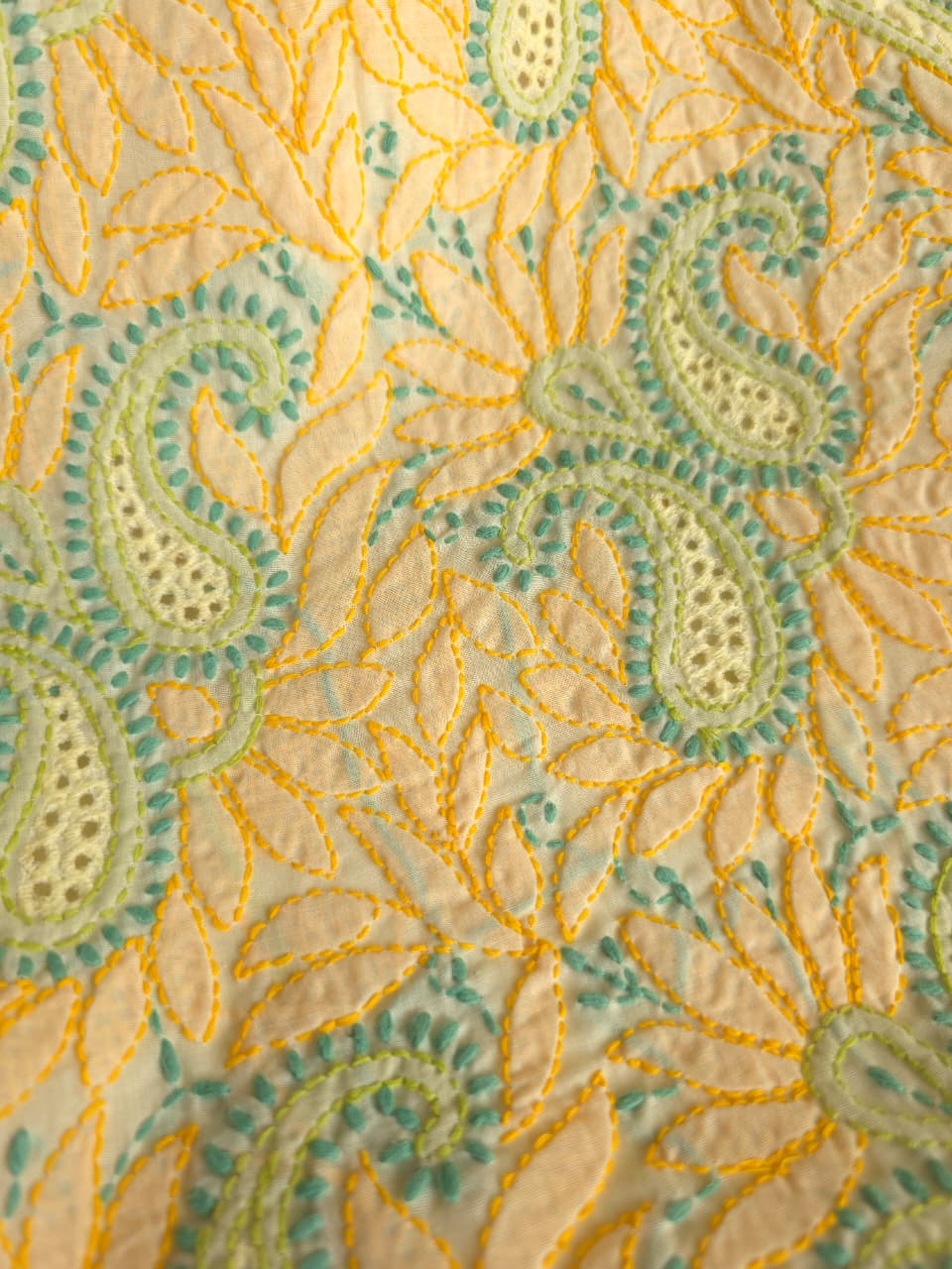 Creamy Lemon Color cotton suit with Contrast chikankari