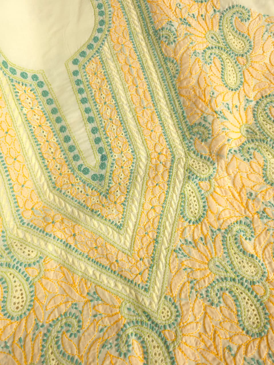 Creamy Lemon Color cotton suit with Contrast chikankari