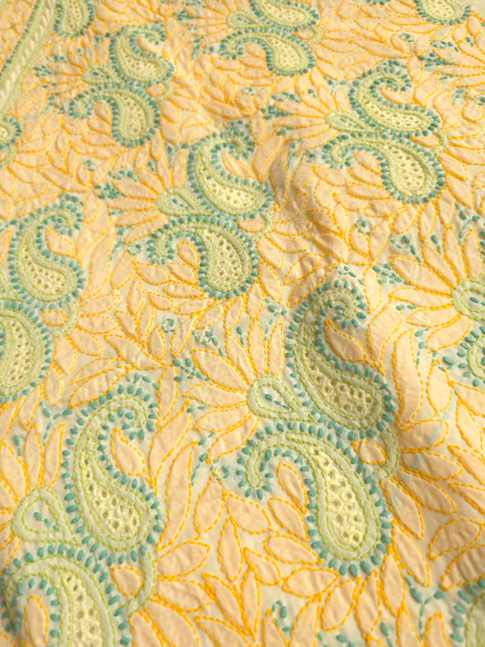 Creamy Lemon Color cotton suit with Contrast chikankari
