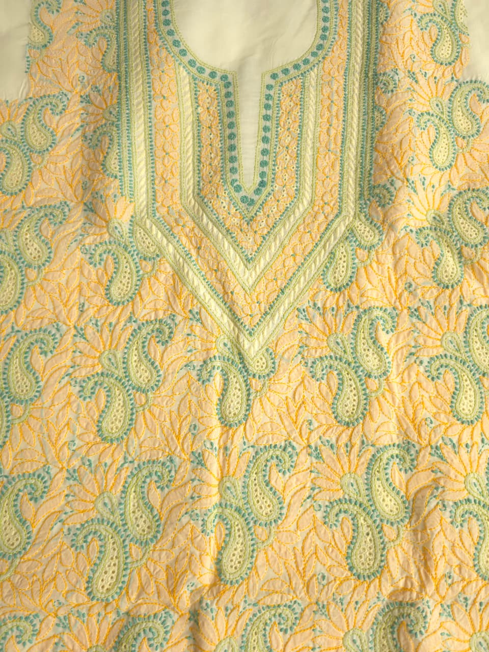 Creamy Lemon Color cotton suit with Contrast chikankari