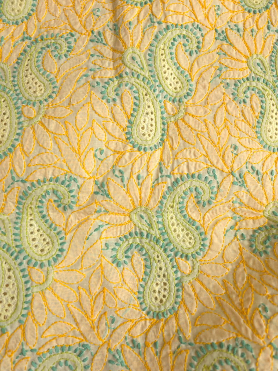 Creamy Lemon Color cotton suit with Contrast chikankari
