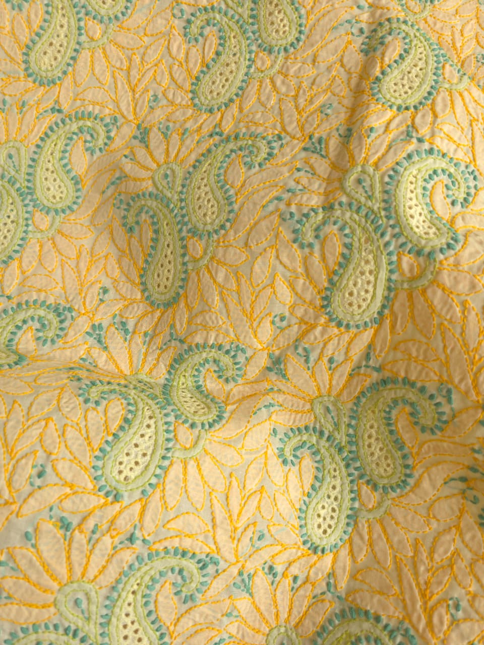 Creamy Lemon Color cotton suit with Contrast chikankari