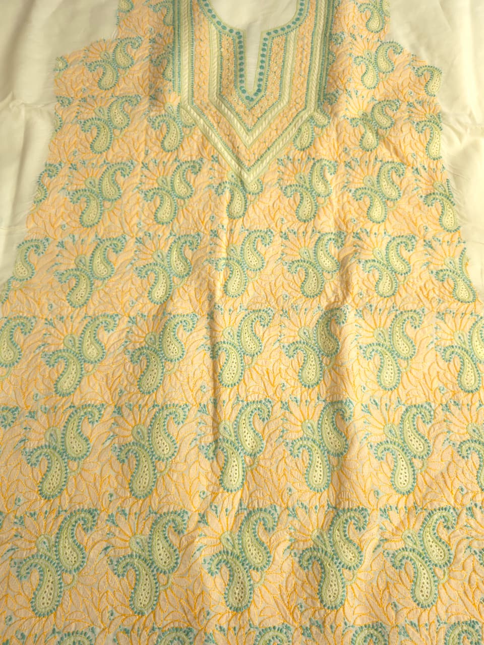 Creamy Lemon Color cotton suit with Contrast chikankari