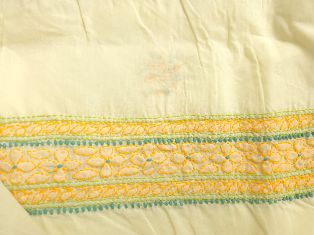 Creamy Lemon Color cotton suit with Contrast chikankari