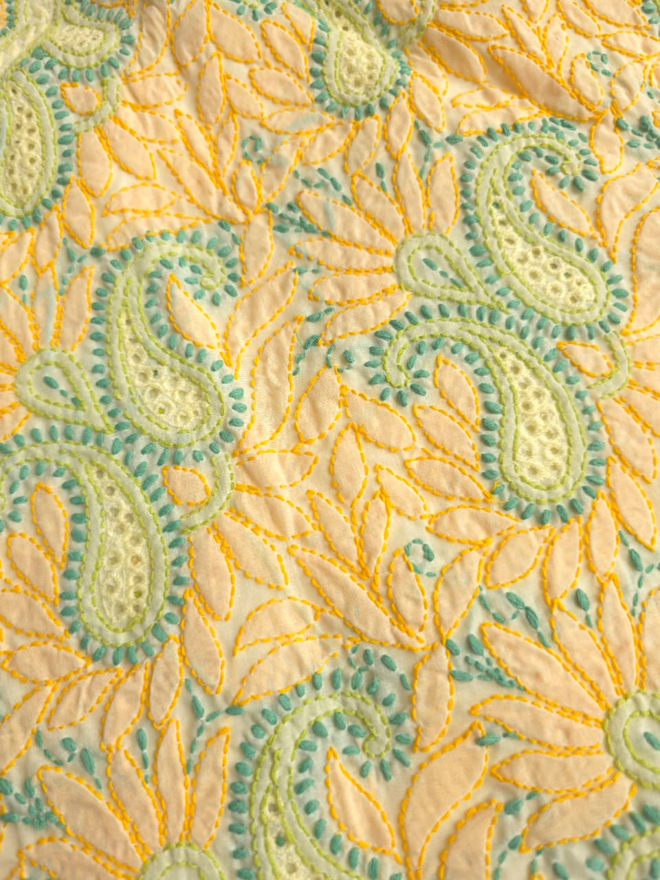 Creamy Lemon Color cotton suit with Contrast chikankari