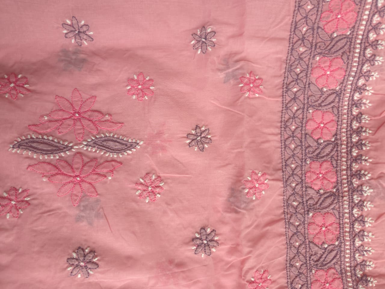Rose Pink cotton Designer full set with intricate handwork
