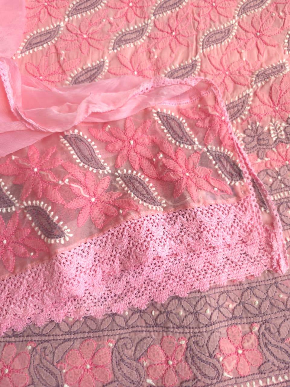 Rose Pink cotton Designer full set with intricate handwork
