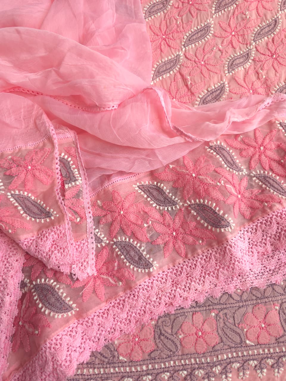Rose Pink cotton Designer full set with intricate handwork