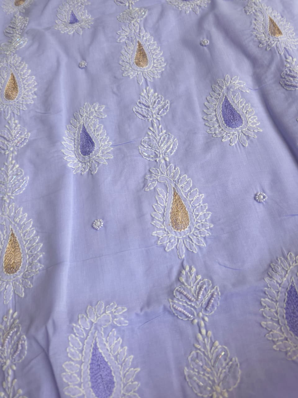 Lavender Cotton voil unstitched full set with Paisley design