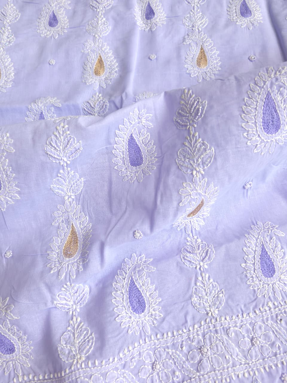 Lavender Cotton voil unstitched full set with Paisley design